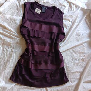 ANN TAYLOR BURGANDY RIBBONED SHIRT, Cotton Blend, Small, NWT